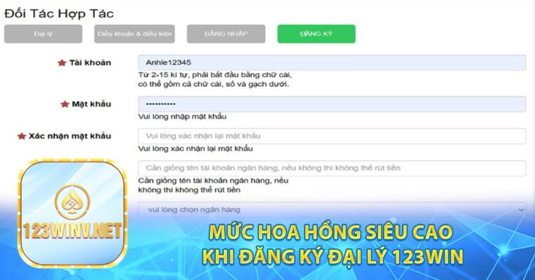 Mức hoa hồng siêu cao khi đăng ký đại lý 123win